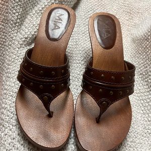 MIA Wooden Sandals with Leather Uppers.